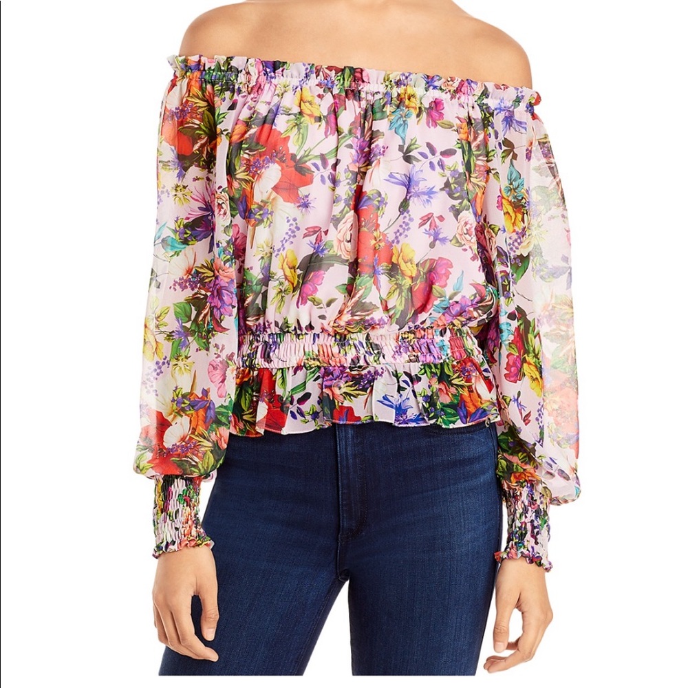 Aqua x Mary Katrantzou Floral off the shoulder top
